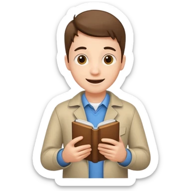 young programmer, excited, holding code book sticker