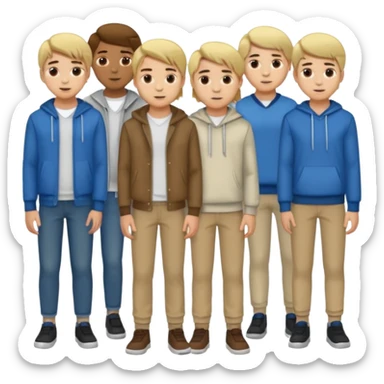 Cartagineses: un grupo de hombres jóvenes, pelo largo rubio y castaño, ropa buena, cara de niños de alrededor de unos 20/25 años.
cuerpo entero sticker