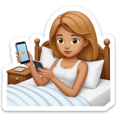 Girl scrolling on phone in bed sticker