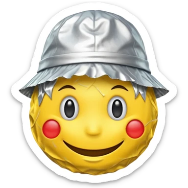 Yellow emoji smiley face wearing homemade tinfoil hat sticker