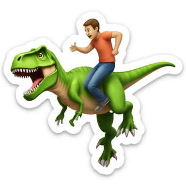 A man doing a back flip with a t-Rex on his back sticker