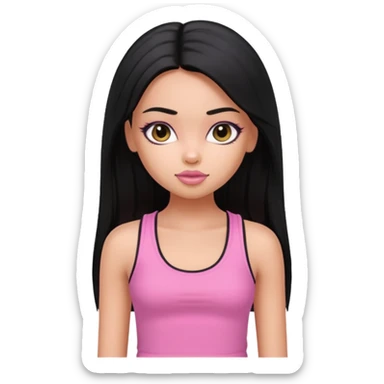 a pretty bratz dusky girl with long straight black color hair and pink tank top on sticker
