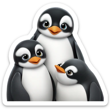 Cute mommy penguin with her three cute baby penguins  sticker