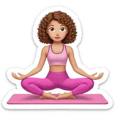 White girl with brown curly hair pilates pink sticker