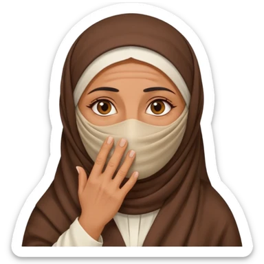 an old emirati women wearing traditional cloths covers her face with burg'a sticker