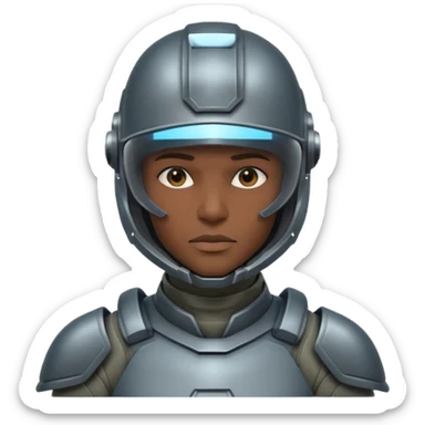 futuristic armored soldier human portrait, head and shoulders only, dark skin, strong jawline, helmet visor, sci-fi armor details, 3D cartoon, mobile game icon style, clean background, no text, no watermark
 sticker