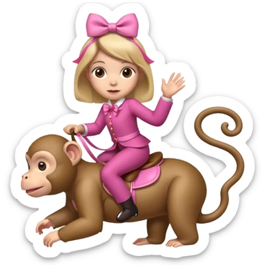 A girl riding a pink monkey with bow  sticker