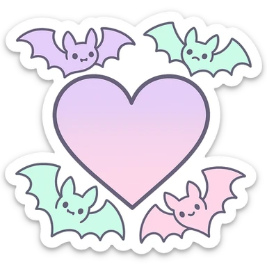 pastel goth heart with pastel bats ,remove background sticker