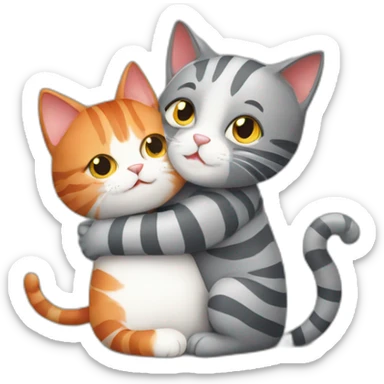 grey striped cat hug little red cat sticker