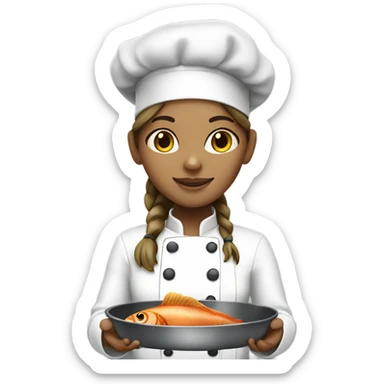 Chef girl with dark blond hair with fish dish  sticker