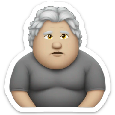 Fat Russian grey cut with golden eyes and a white spot of hair on the chest sitting like a person sticker