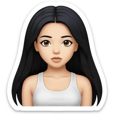 Aaliyah with long black hair, white crop top sticker