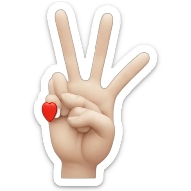 white 3d cartoon hand doing peace sign, a red string on the index finger sticker