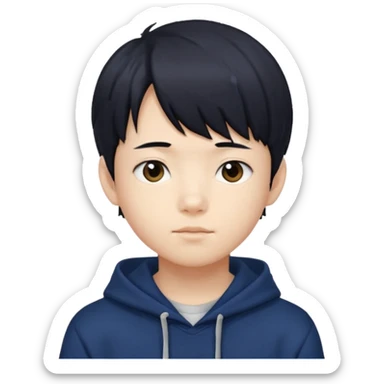 스트레이키즈 필릭스를 닮은 흑발에 앞머리를 덮은 잘생긴 14세 한국소년/ 옷 색깔은 남색 후드티 sticker