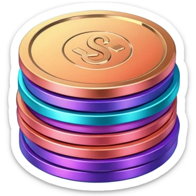 Many Coins pack stack
in gradient of turquoise, blue, pink, purple, and coral
 sticker