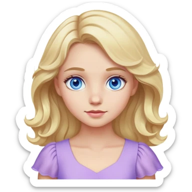 blonde girl with blue eyes and slight wavy hair wearing a lilac dress sticker