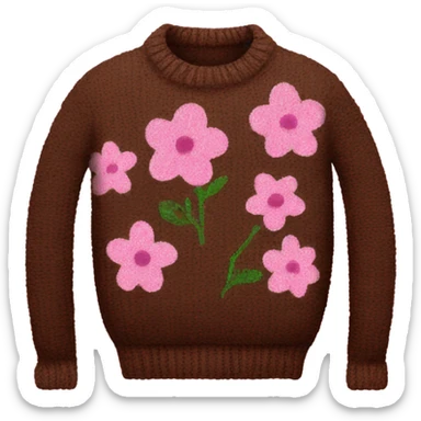 Knit brown sweater with pink glitter bloom design sticker
