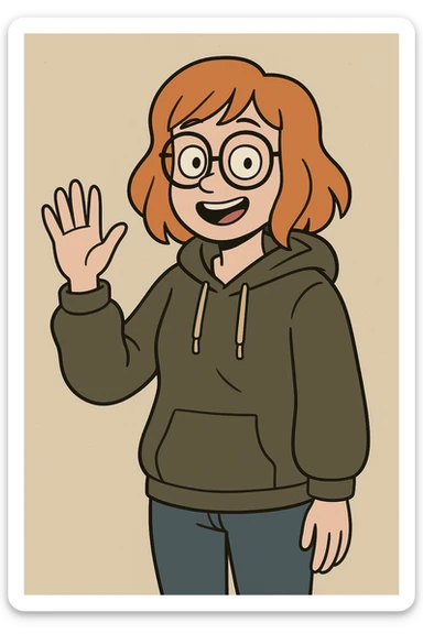 A girl orange hair Urban Heavy Loose a hand say hello glasses sticker