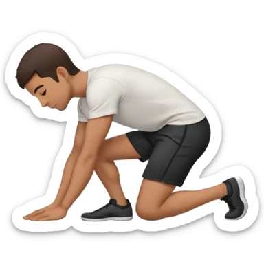 apple style emoji of a man kneeling on the ground, side view, with head lowered and hands touching the floor sticker