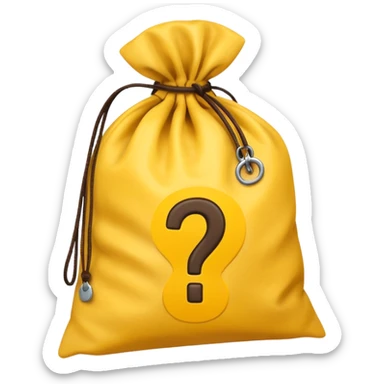 tied bag printed with q&a stuffed with yellow question marks sticker