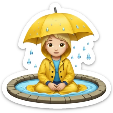 Enfant a caouet jaune coucher devant un égout et il pleut sticker