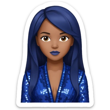 LeToya Luckett with long dark brown hair hair, indigo sequin outfit sticker