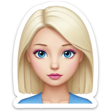 platinum blonde straight hair blue eyes thin lashes pink-brown lips  sticker