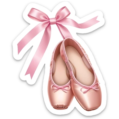 glossy pink ballet pointe shoes with satin ribbons, simple clean style sticker