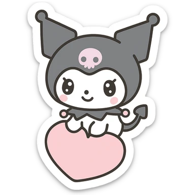 Kuromi character sitting on a heart, kawaii style sticker