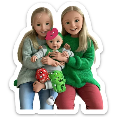 smiling girls in green sweaters sticker
