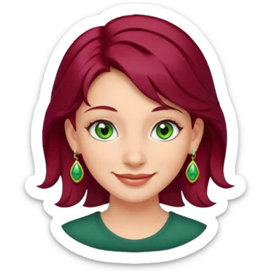 smiling girl with earrings green eyes and burgundy hair sticker
