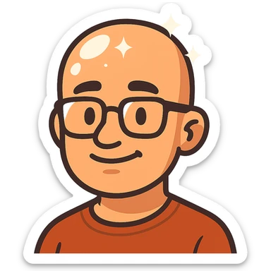 flat toon style bald man with glasses, head shining with exaggerated highlights sticker