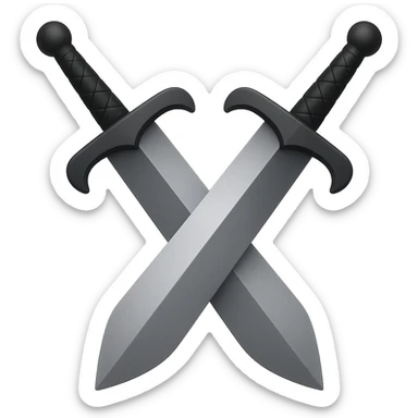 Create dual swords similar to the reference image but with black and grayish colors. The swords should be pointing upward and be wider. Add a subtle gradient to the blades. The style should emulate emoji style with concise details. sticker