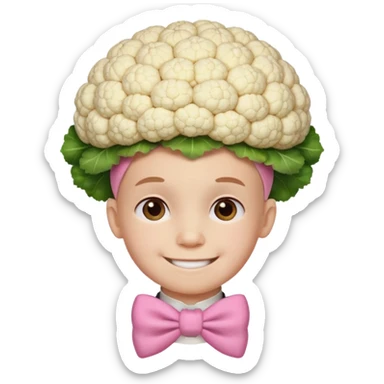 Cauliflower boy with a pink bow  sticker