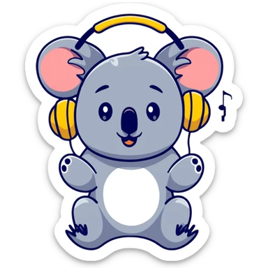 cute koala with headphones singing sticker