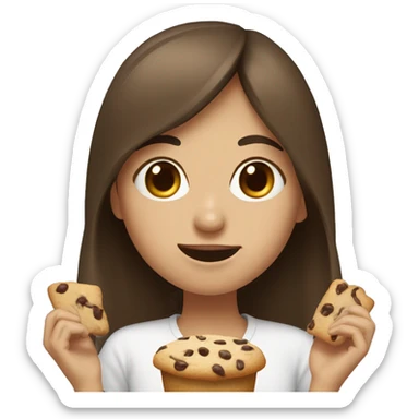 Girl with long brown hair and wispy bangs eating cookie dough  sticker