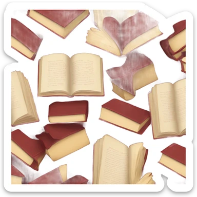 Dark red open books with leaves in beige  sticker