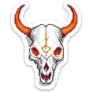 white bull skull with bright red-orange flaming horns sticker