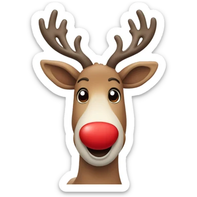 Happy reindeer with a big red nose sticker