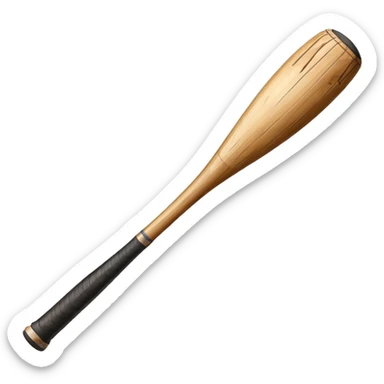 aged thick wooden baseball bat, chipped wood and scuffed surface sticker