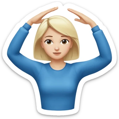 a white blonde woman doing the dab dance pose: one arm bent and angled upward across the face, the other arm extended straight out in the opposite direction, head tucked into the bent elbow, standing confidently sticker