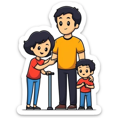 cheerful white family trio - dad with dark black hair, mom and son sticker