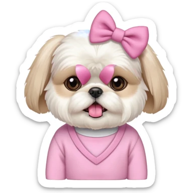 little all white shih tzu with pink bows & sweater tongue sticking out sticker