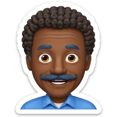 old guy with very curly short dark hair and big blue  mustache sticker