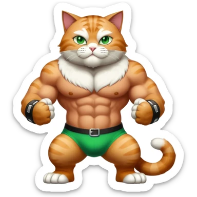 Buff Jacked up Huge jumbo Super Duper Muscular Cat with a 10 pack full body black and white body and green eyes  sticker