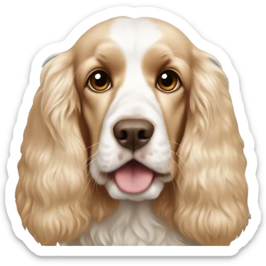 Golden english cockerspaniel and white fluffy rabbit with blue eyes  sticker