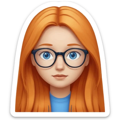 a girl with blue eyes, glasses and light orange long hair sticker