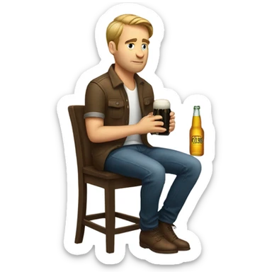 A white guy sitting on a barstool drinking a beer and looking at his phone  sticker