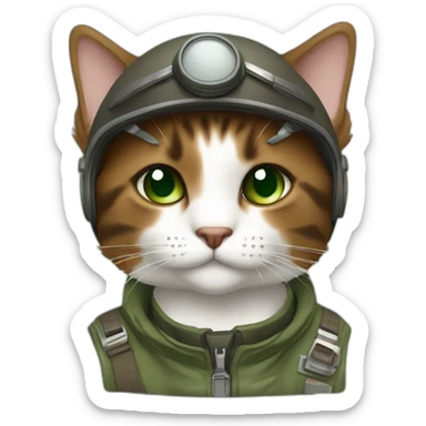 dusty brown brown calico cat without any white markings and with green eyes dressed as a pilot sticker