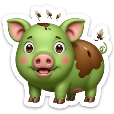 Green pig with big poop sticker